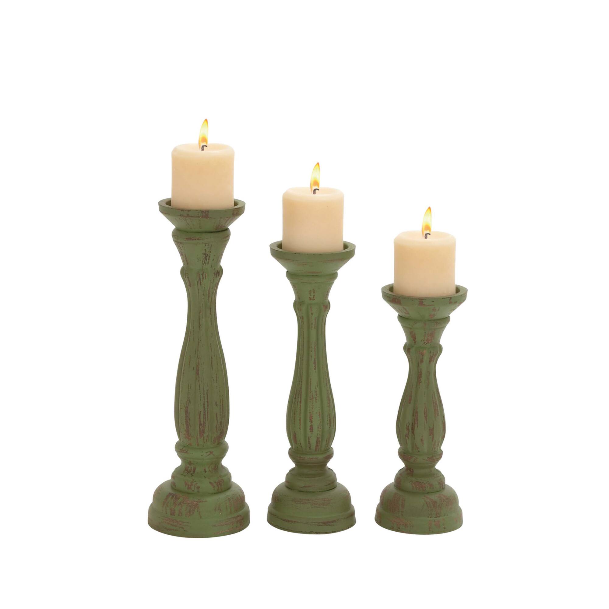 Green Wood Traditional Candle Holder Set, 3ct.